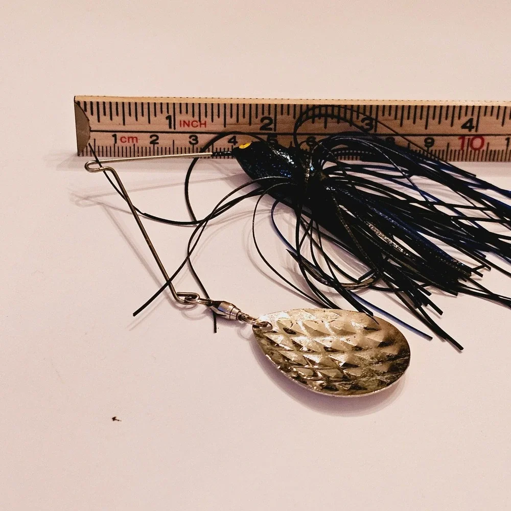 Vintage Black Blue Spinnerbait Fishing Lure Hammered Silver Blade Bass Tackle